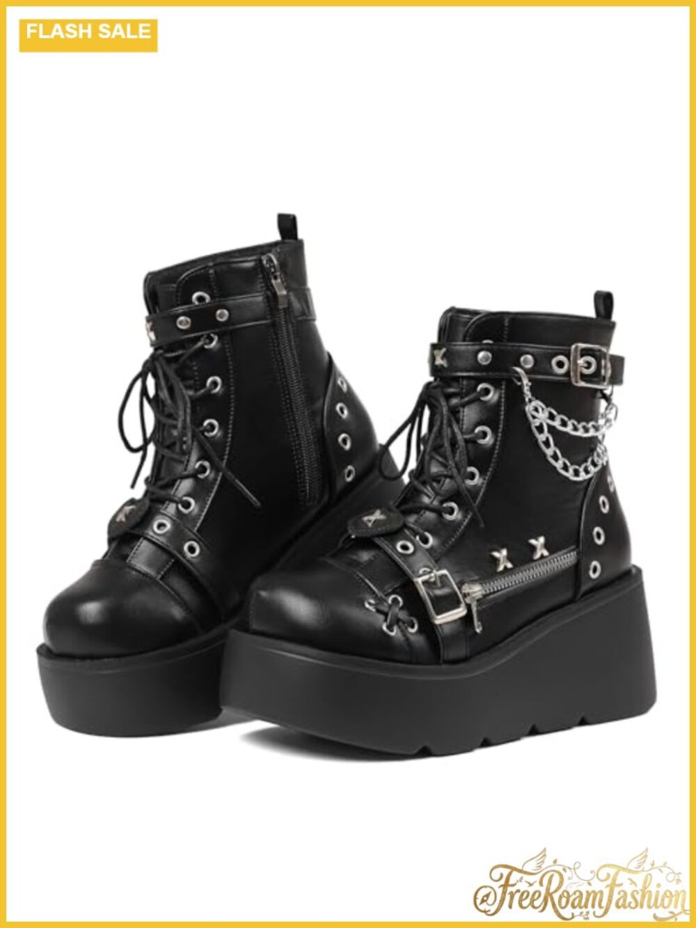 Platform Motorcycle Ankle Boots Faux Leather Combat Fest